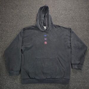 Adidas Originals Hoodie Mens Small Stacked Trefoil Black Purple Gradient Y2K